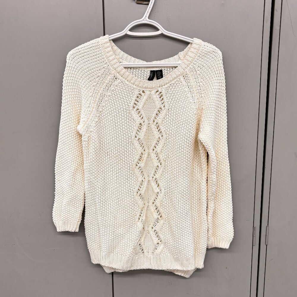 Cynthia Rowley Cream Lghtweight Open Knit Sweater Back Buttons Long Size M